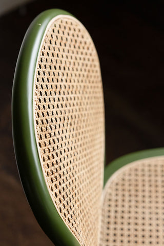 Detail image of the Set of 2 Chez Pitou Wood & Woven Cane Dining Chairs in Green
