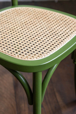 Image of the Set of 2 Chez Pitou Wood & Woven Cane Dining Chairs in Green