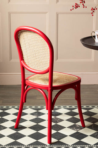 Image of the back of the Set of 2 Chez Pitou Wood & Woven Cane Dining Chairs in Red