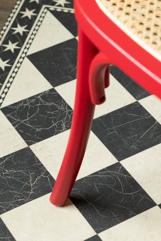 Image of the legs on the Set of 2 Chez Pitou Wood & Woven Cane Dining Chairs in Red