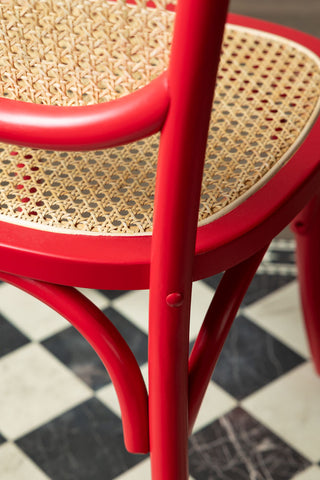 Image of the Set of 2 Chez Pitou Wood & Woven Cane Dining Chairs in Red