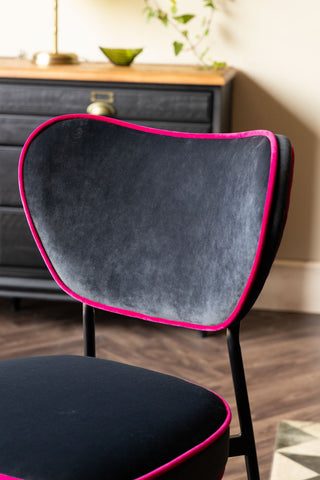 Close-up image of the Set of 2 Dining Chairs in Charcoal & Pink Velvet