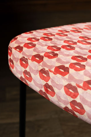 Close-up of one of the Set of 2 Dining Chairs in Lips Print Velvet.