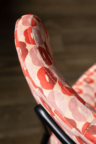 Close-up of the top of one of the Set of 2 Dining Chairs in Lips Print Velvet.