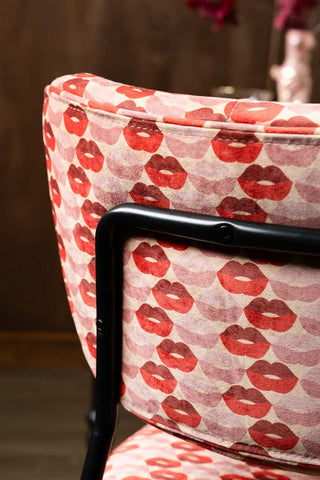 Close-up of the back of the Set of 2 Dining Chairs in Lips Print Velvet.