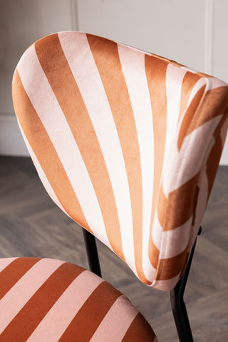 Close-up of the back of one of the Set of 2 Dining Chairs in Pink & Amber Stripe.