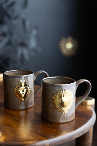 Detail image of the Set of 2 Milagro Heart Glazed Mugs