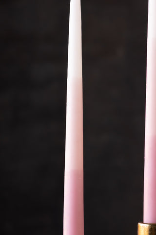Detail shot of the design on one of the Set Of 2 Pink Dinner Candles.