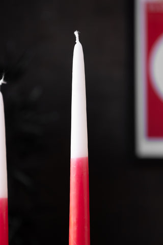 Close-up of one of the Set Of 2 Red Dinner Candles.