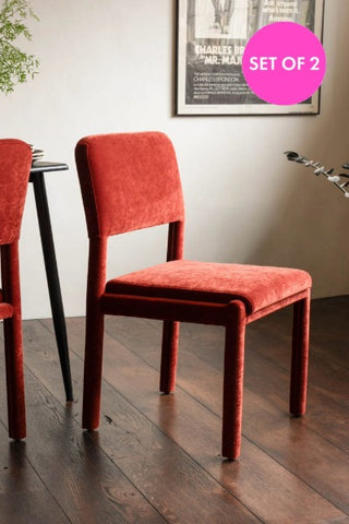 Lifestyle image of the Set of 2 Rust Velvet Dining Chairs