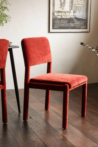 Lifestyle image of the Set of 2 Rust Velvet Dining Chairs