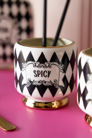 Close up of the spicy cocktail tumbler from the Set of 2 Spicy & Dirty Cocktail Cups. 