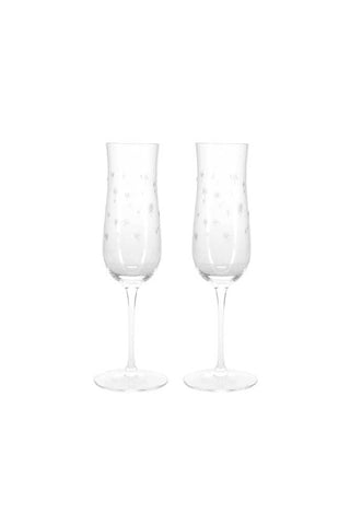 Image of the Set Of 2 Etched Star Champagne Flutes on a white background