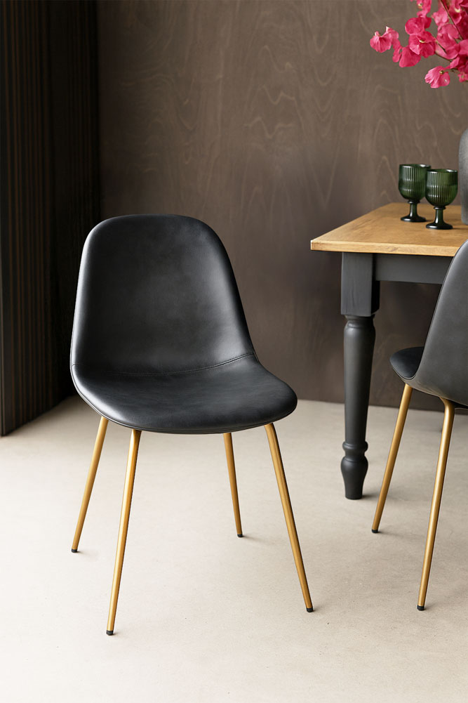 Set of 2 Timeless Faux Black Leather & Gold Legs Dining Chair | Rockett ...