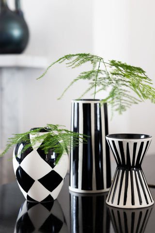 Lifestyle image of the Set of 3 Black & White Stripe Vases