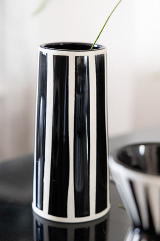 Image of the Set of 3 Black & White Stripe Vases