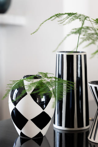 Detail image of the Set of 3 Black & White Stripe Vases