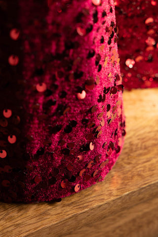 Detail of the Burgundy Sequin Christmas Cones. 