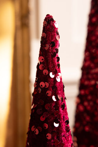 The top of the Burgundy Sequin Christmas Cone. 