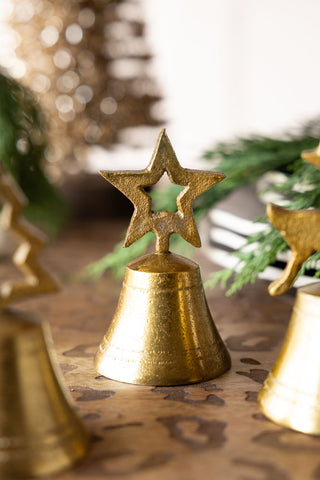 Image of the Set of 3 Gold Bell Christmas Ornaments on a table setting