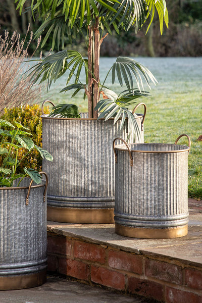 large metal plant pots uk Set of 3 Industrial Style Iron Planters