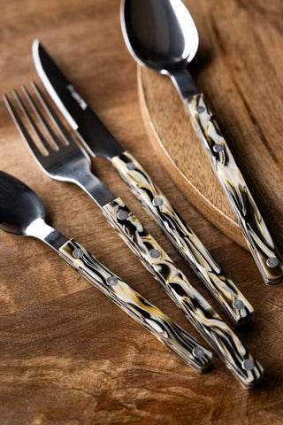 Image of the Set of 4 Marble-Effect Cutlery Set on a table setting