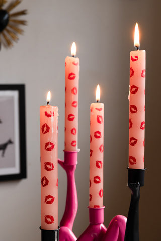 Image of the Set of 4 Red Lips Print Dinner Candles