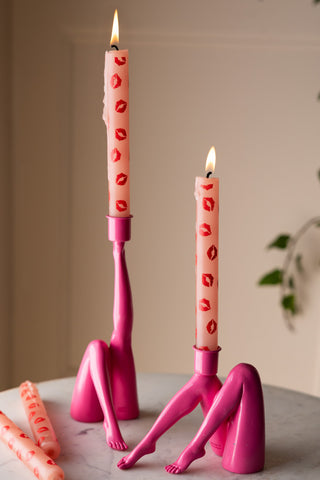 Detail image of the Set of 4 Red Lips Print Dinner Candles