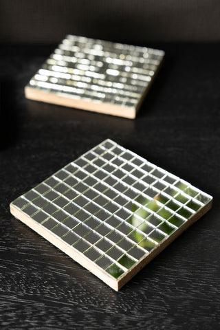 Two of the Silver Disco Mosaic Coasters. 