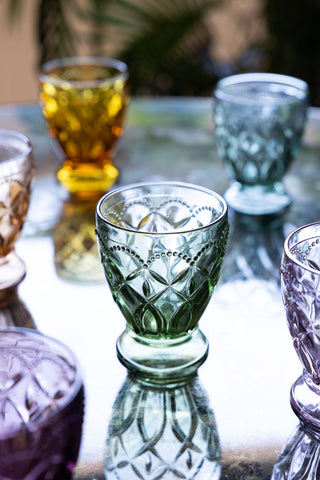 Lifestyle image of the Set of 6 Colourful Vintage-Style Glass Tumblers