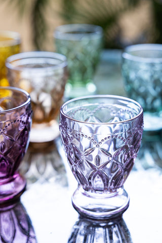 Image of the Set of 6 Colourful Vintage-Style Glass Tumblers on a table
