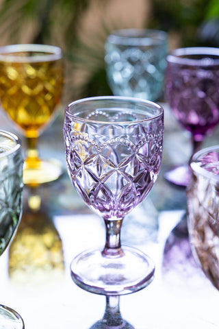 Image of the Set of 6 Colourful Vintage-Style Wine Glasses on a table