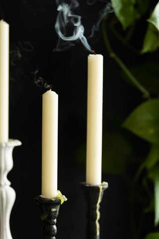 Close-up image of the Set of 6 Dinner Candles In Ivory