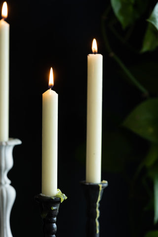 Lifestyle image of the Set of 6 Dinner Candles In Ivory