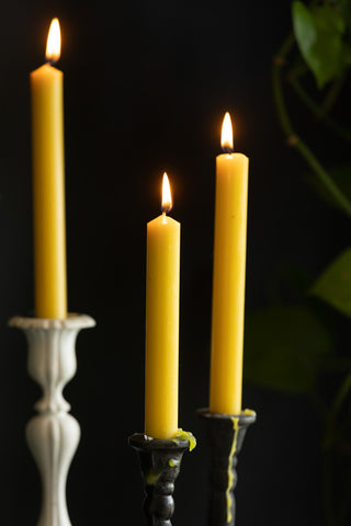 Lifestyle image of the Set of 6 Dinner Candles In Ochre
