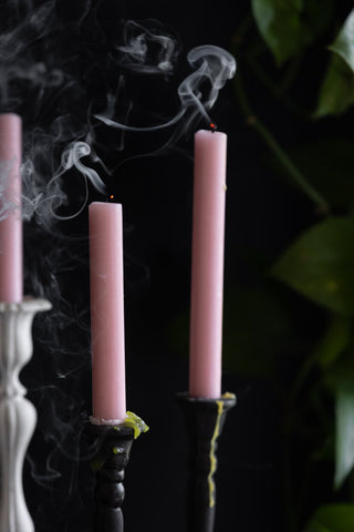 Image of the Set of 6 Dinner Candles In Rose Quartz