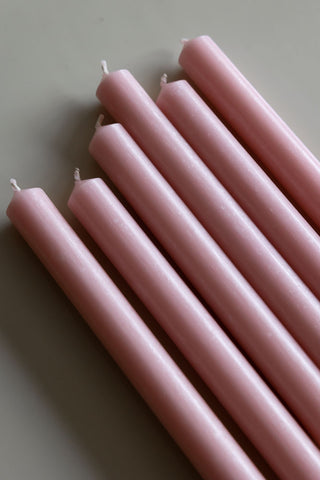 Close-up image of the Set of 6 Dinner Candles In Rose Quartz
