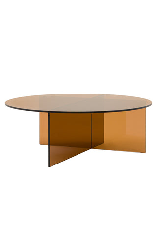 Cutout of the Seventies Amber Glass Oval Coffee Table.