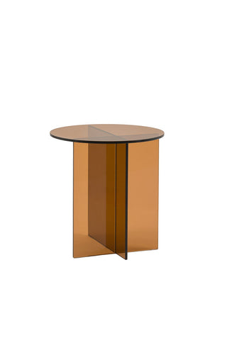 Cutout of the Seventies Amber Glass Side Table on a white background.