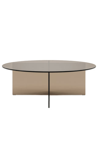 The Seventies Smoked Glass Oval Coffee Table in front of a white background.