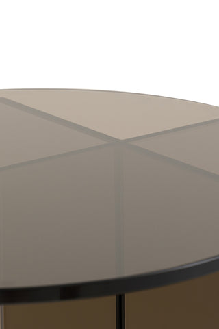 Close-up of the top part of the Seventies Smoked Glass Side Table.