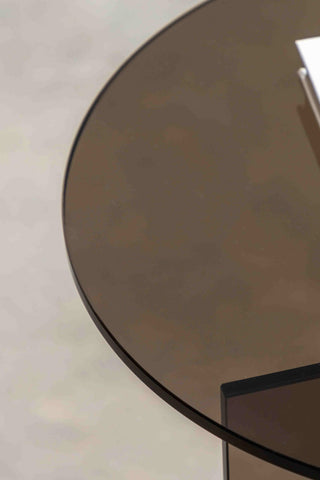 Close-up of the top of the Seventies Smoked Glass Side Table.
