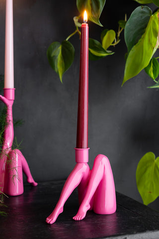 Lifestyle image of the Sexy Hot Pink Legs Candle Holder