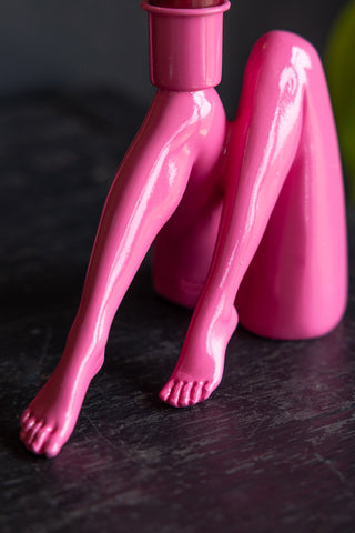 Close-up image of the Sexy Hot Pink Legs Candle Holder