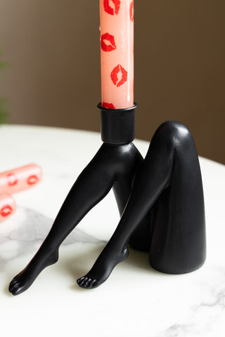 Close-up image of the Sexy Legs Candle Holder In Black