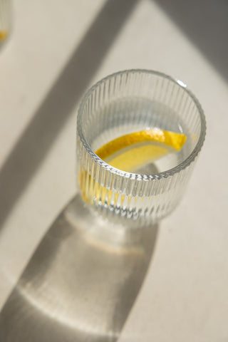 Close-up image of the Short Ribbed Tumbler Glass