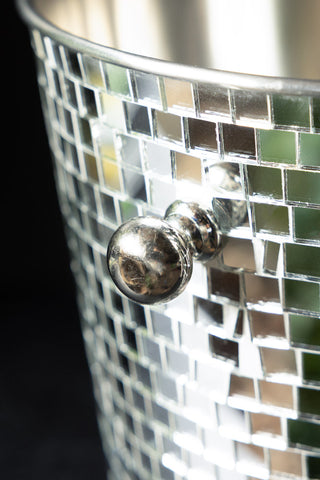 The side of the Silver Disco Ball Ice Bucket, showing the handle. 