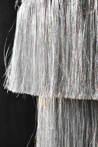 Close-up image of the Silver Tinsel Chandelier