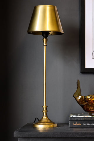 Image of the Slim Antique Brass Table Lamp With Metal Shade