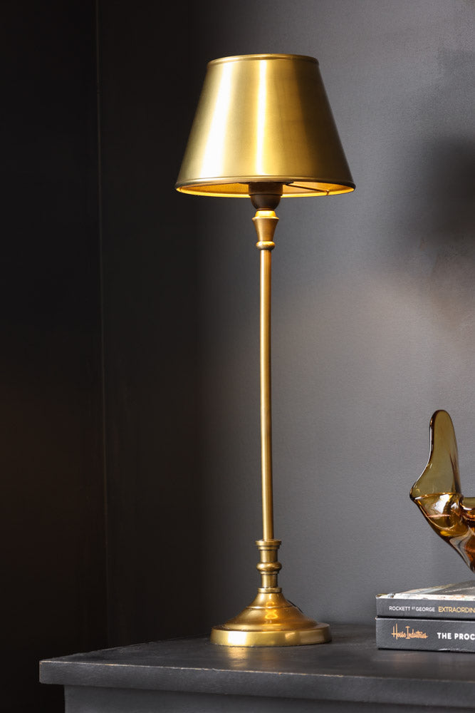 Slim Antique Brass Table Lamp With Metal Shade | Rockett St George